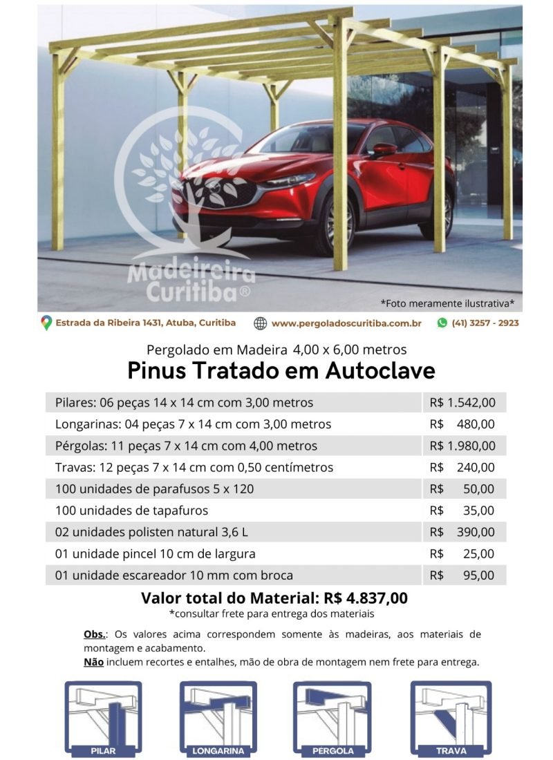 Pegolado Garagem Pinus Tratado em Autoclave 4,00 x 6,00 metros